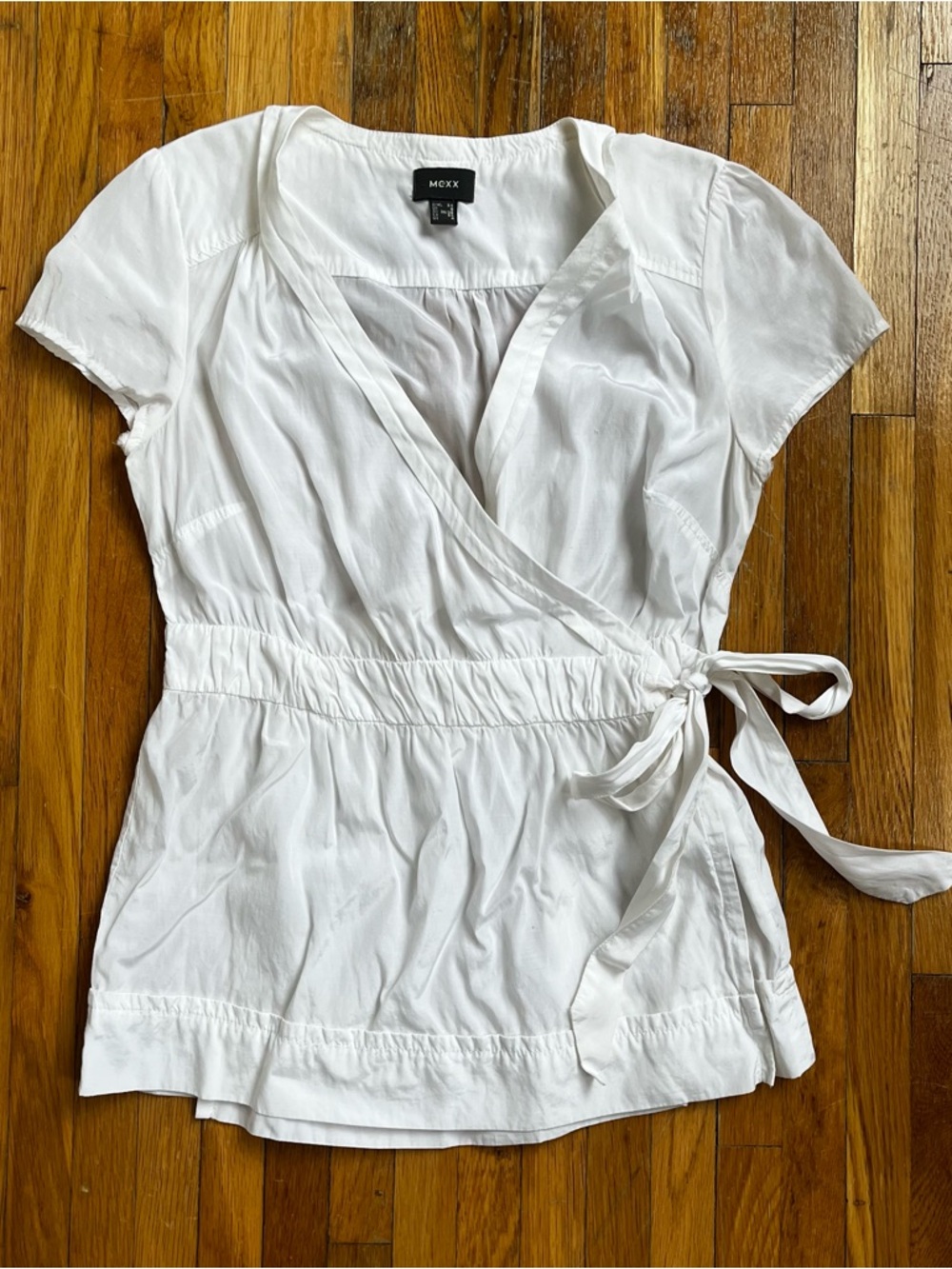 Mexx White Short-Sleeve Wrap Tie Blouse